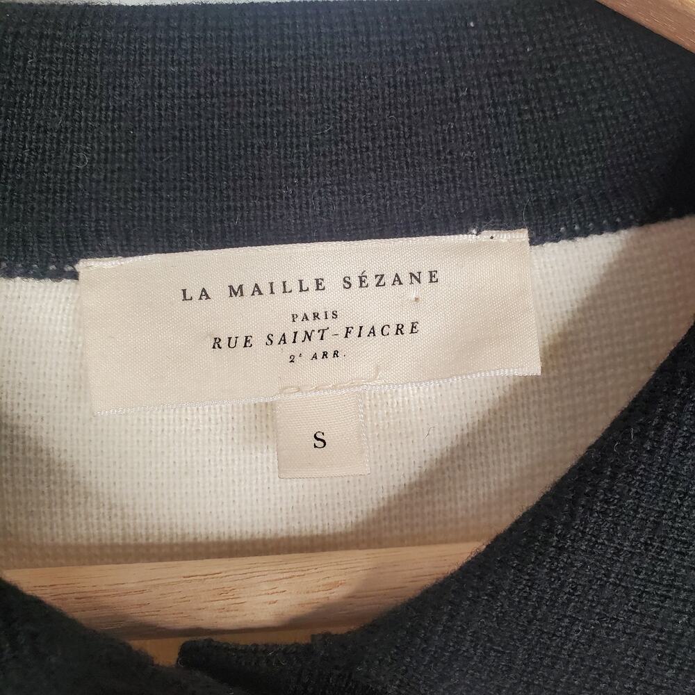 Sezane Betty Merino Wool Cropped Sweater Cardigan Ecru Black Pockets Size Small - Picture 8 of 11